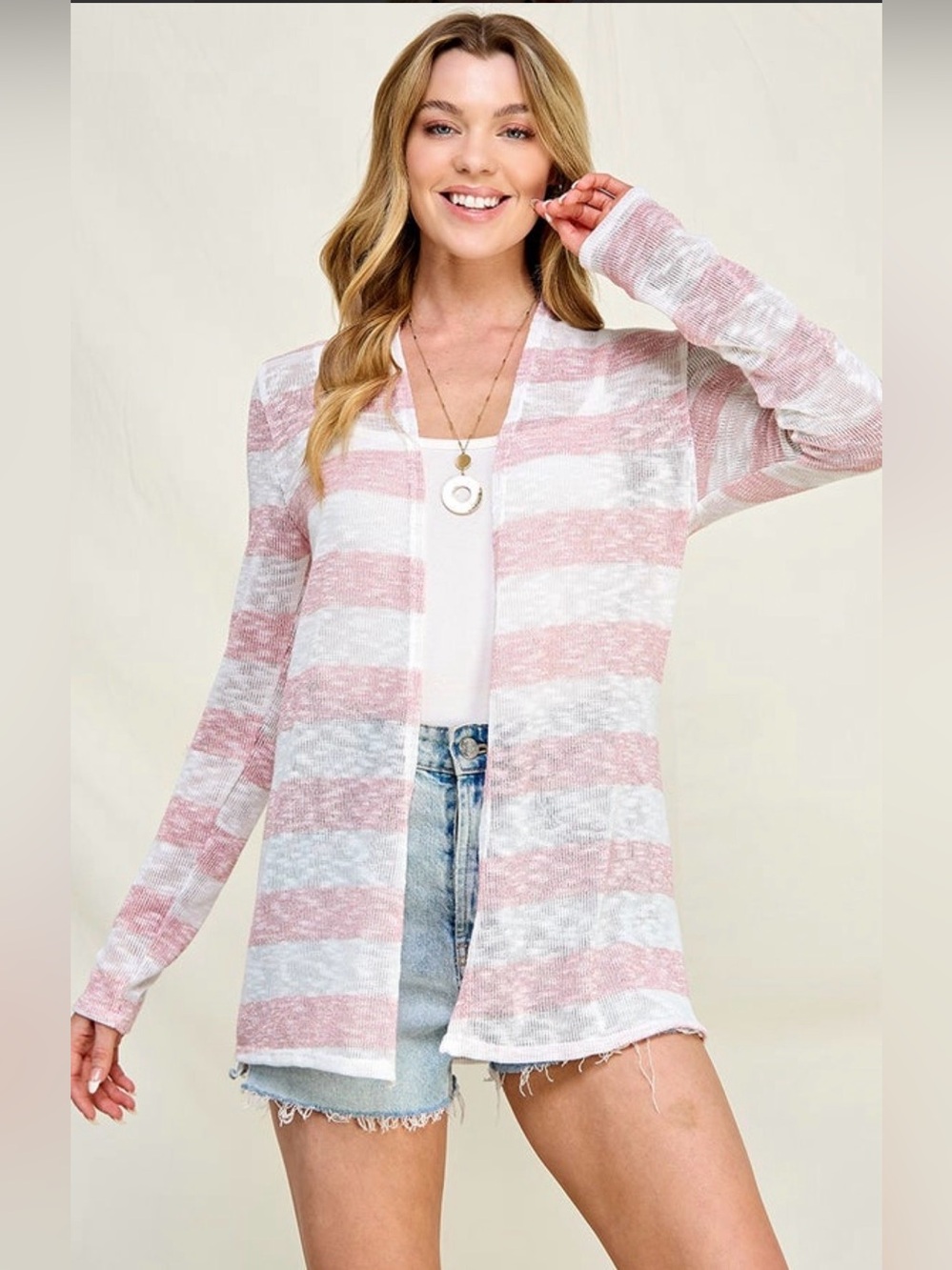 Chris & Carol Pink and White Striped Cardigan Sweater